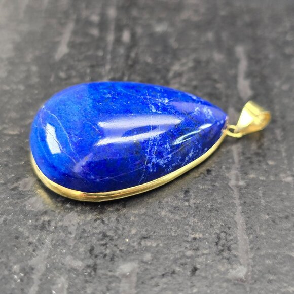Large Lapis Lazuli Teardrop Gemstone Pendant With 14k Yellow Gold Bail Hs131 - Picture 13 of 16